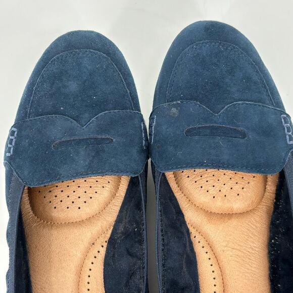 Lands' End Suede Penny Loafer Flat Comfort Shoes Blue Suede Elastic Size 11 - Picture 4 of 11